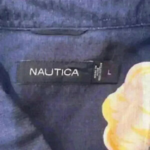 Men's Nautica Navy Hibiscus Hawaiian Shirt, Size L